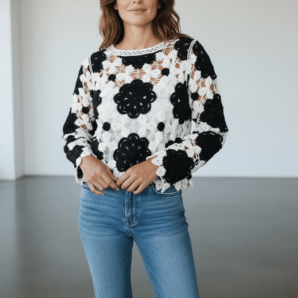 Chandail crochet à manches longues