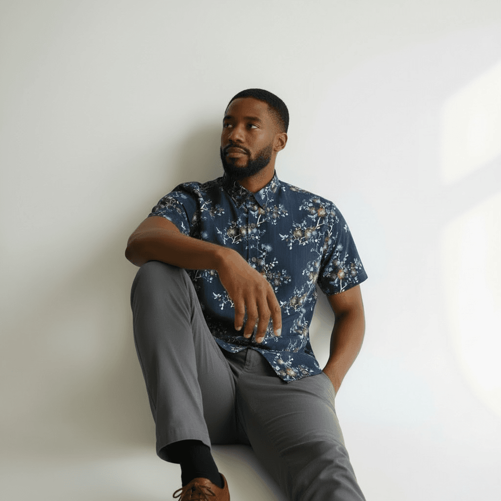 Chemise manche courte imprimée fleurs
