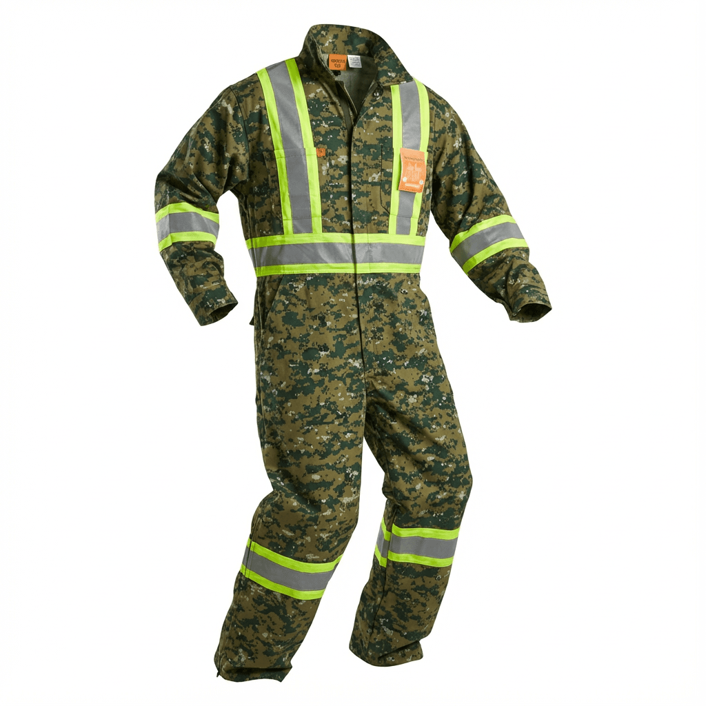 Couvre-tout camouflage vert avec bande jaune – Image 4