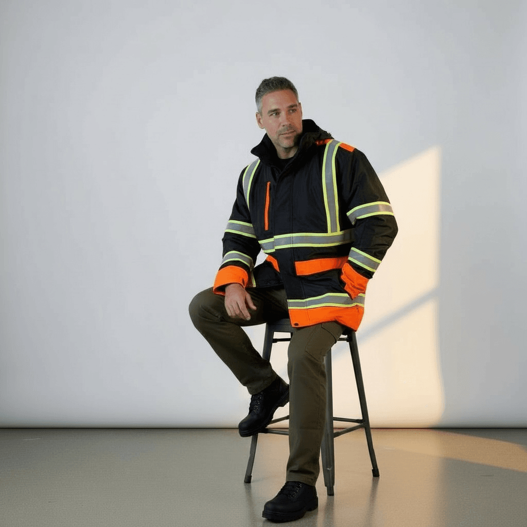 Parka matelassée noire de style haute visibilité