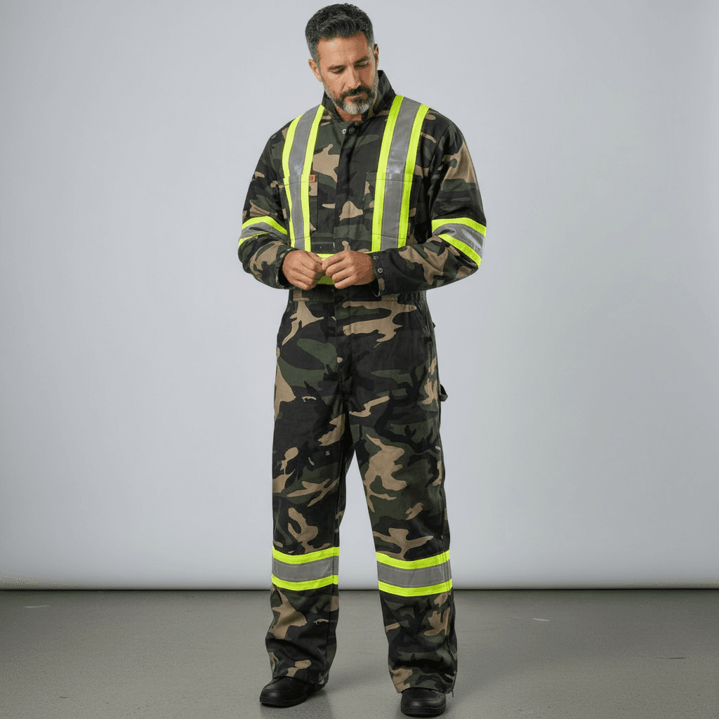 Couvre-tout camouflage vert avec bande jaune