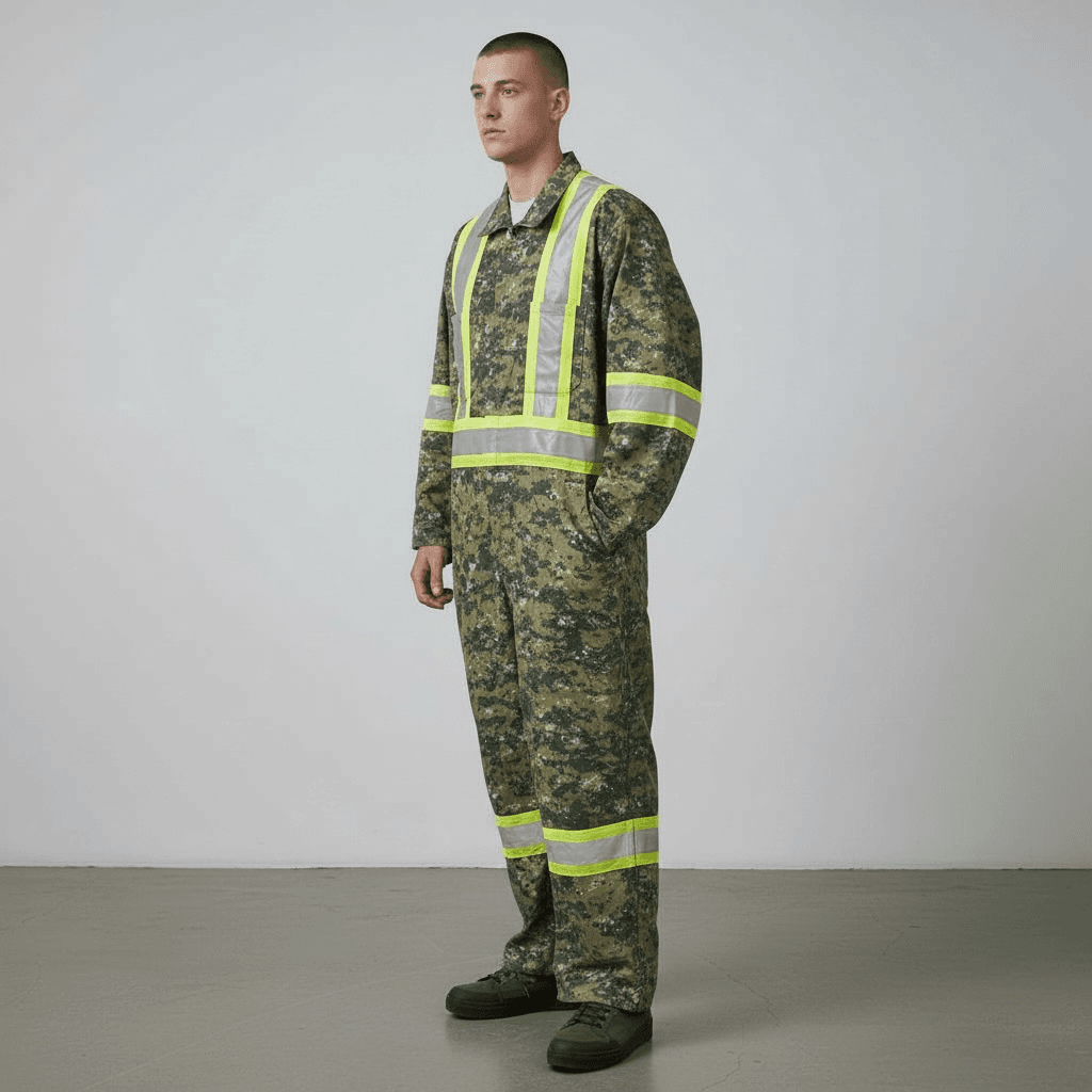 Couvre-tout camouflage vert avec bande jaune