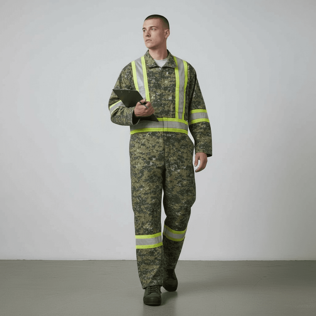Couvre-tout camouflage vert avec bande jaune – Image 3