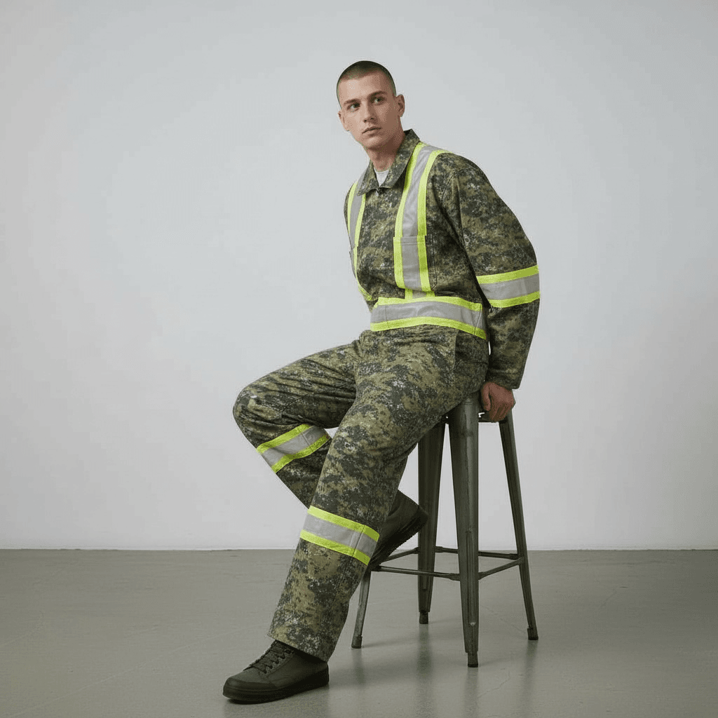 Couvre-tout camouflage vert avec bande jaune – Image 2