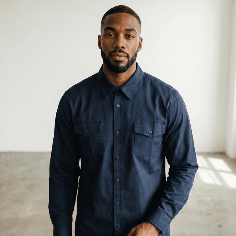 Chemise De Travail À Manches Longue Extensible 5 Homme En Chemise Bleu Foncé