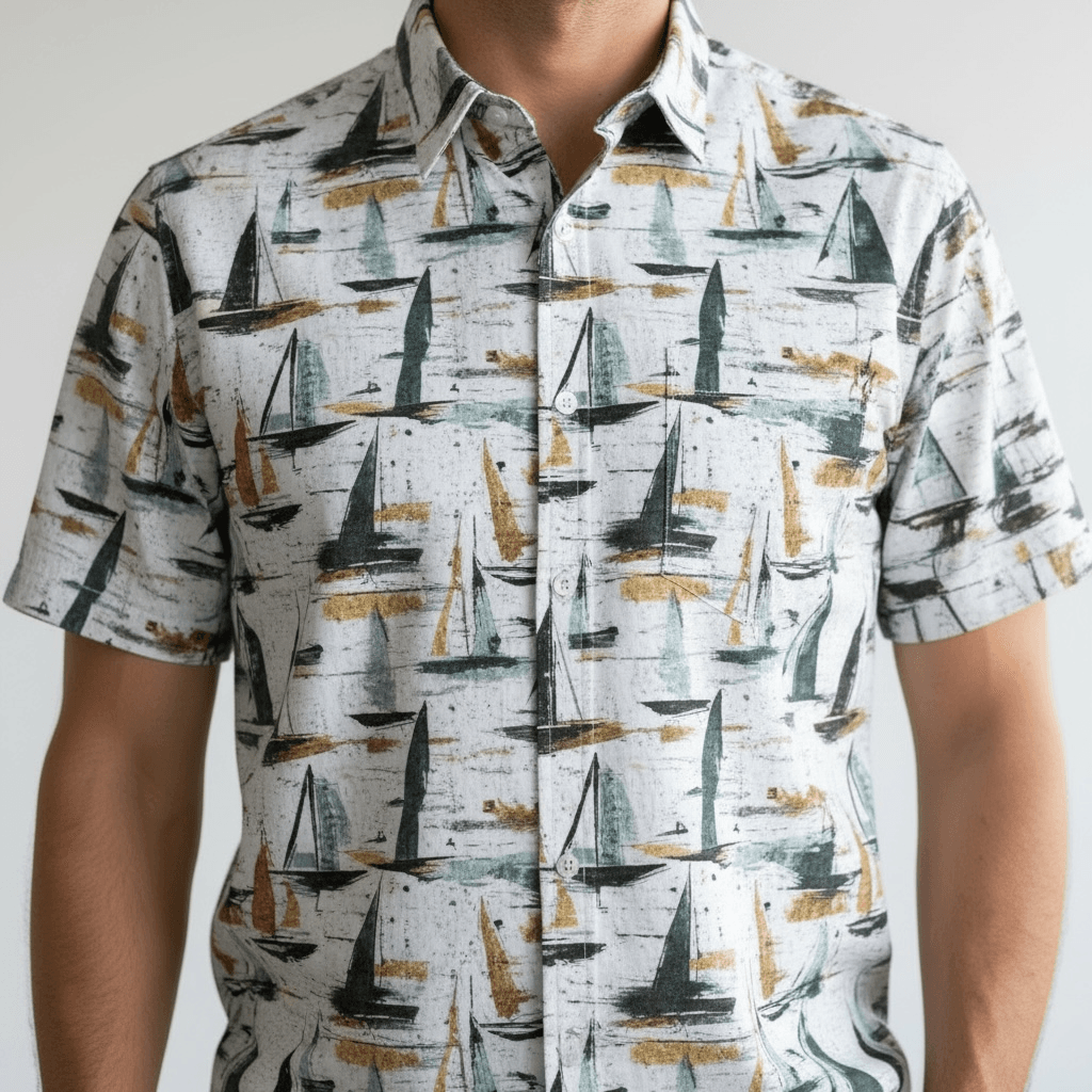 Chemise Manche Courte Imprimée Bateaux 4 Chemise Manche Courte Imprimée Bateaux – Image 4