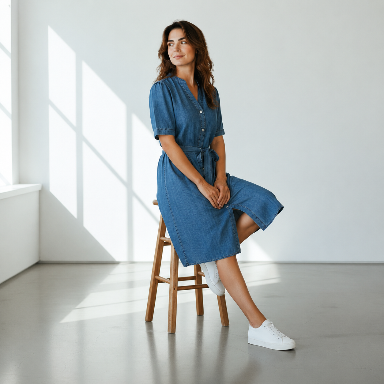 Robe chemisier en denim léger pour femme