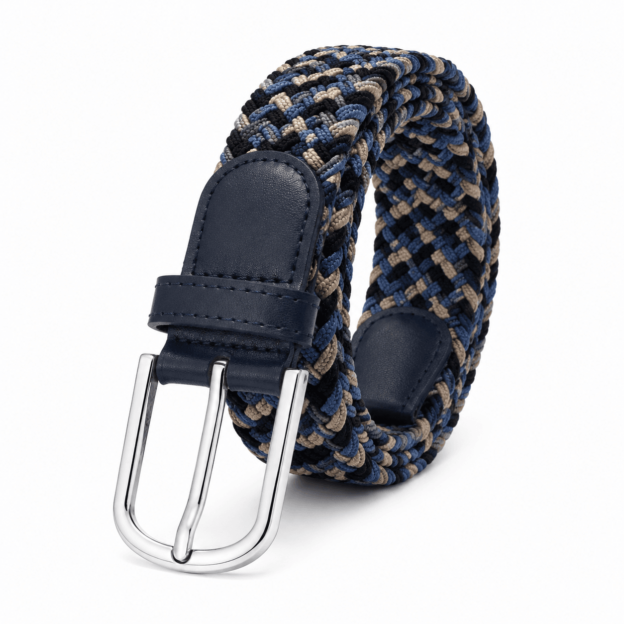 Ceinture tressée extensible – Bleu marine et sable 2/15.99$