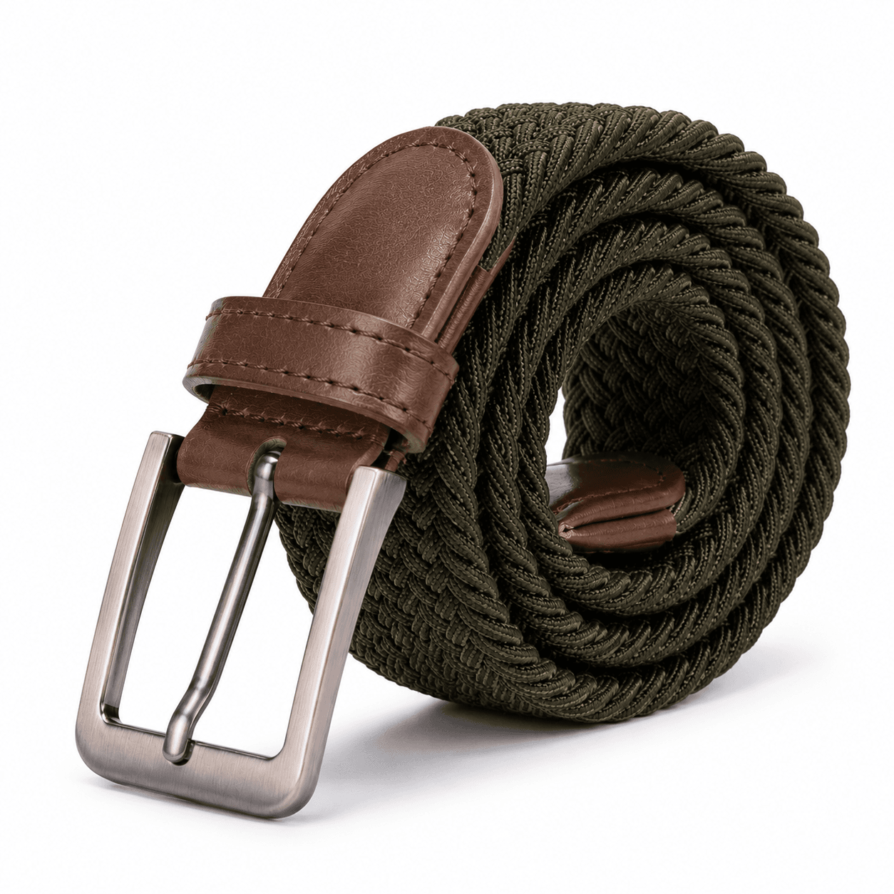 Ceinture tressée extensible – Vert olive et brun 2/15.99$