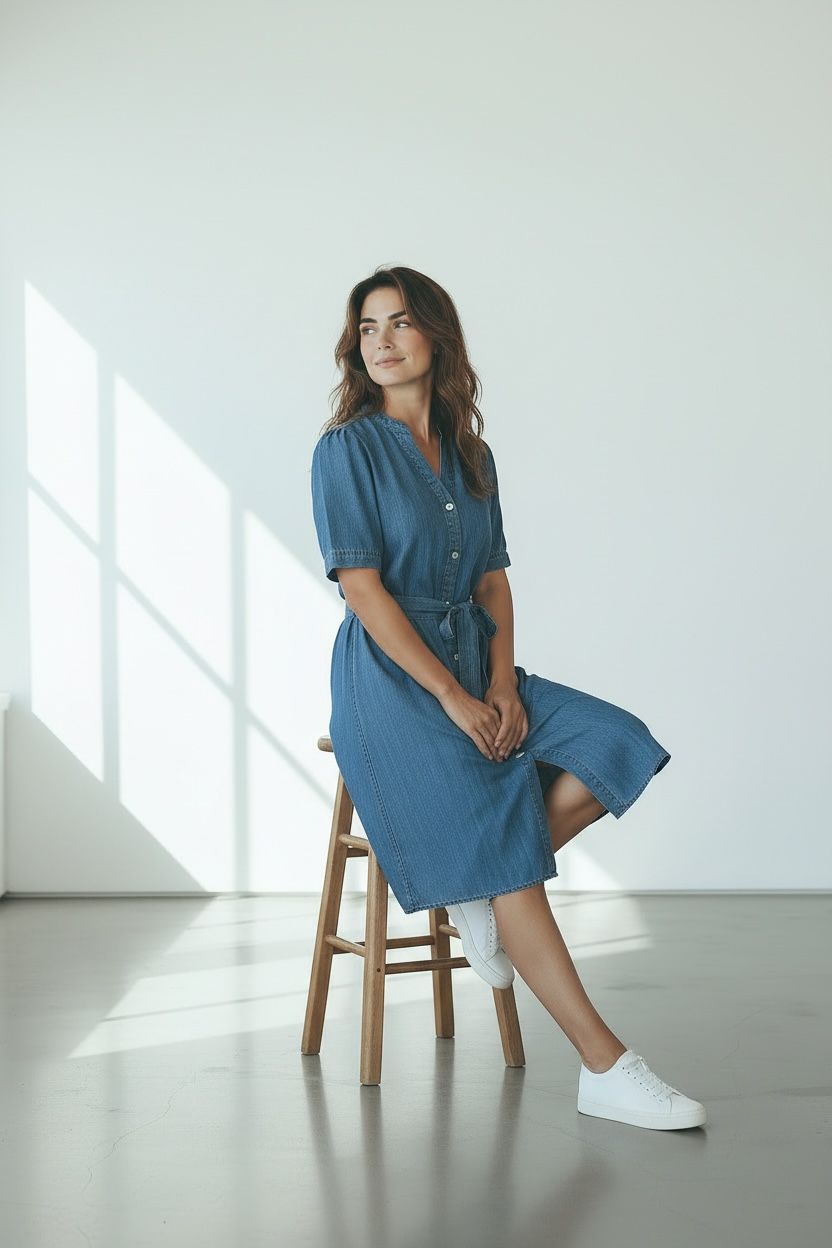 Robe chemisier en denim léger pour femme