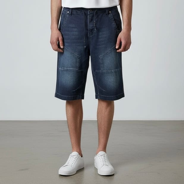 Bermuda en denim délavé moderne – Groupe confort avec couture