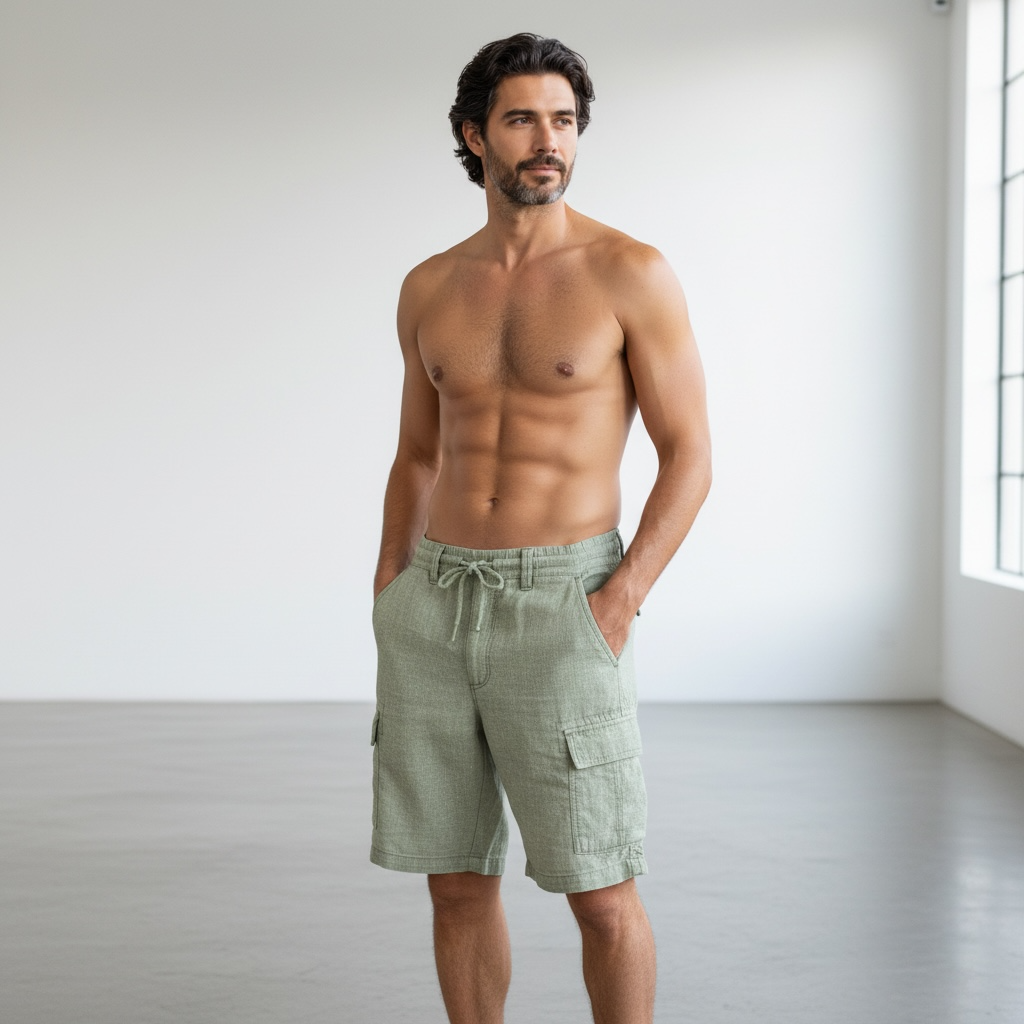 Bermudas en lin poche cargo Groupe en lin – Image 4