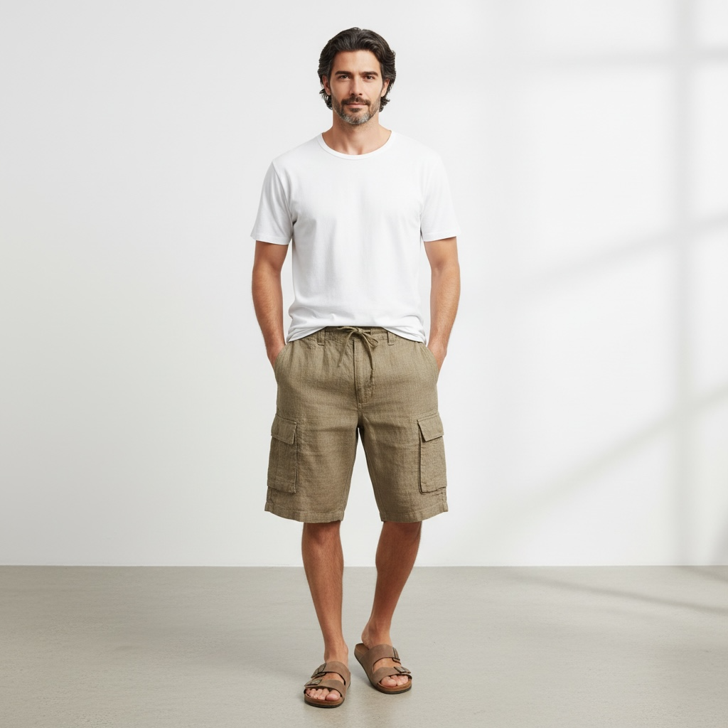 Bermudas en lin poche cargo Groupe en lin – Image 3