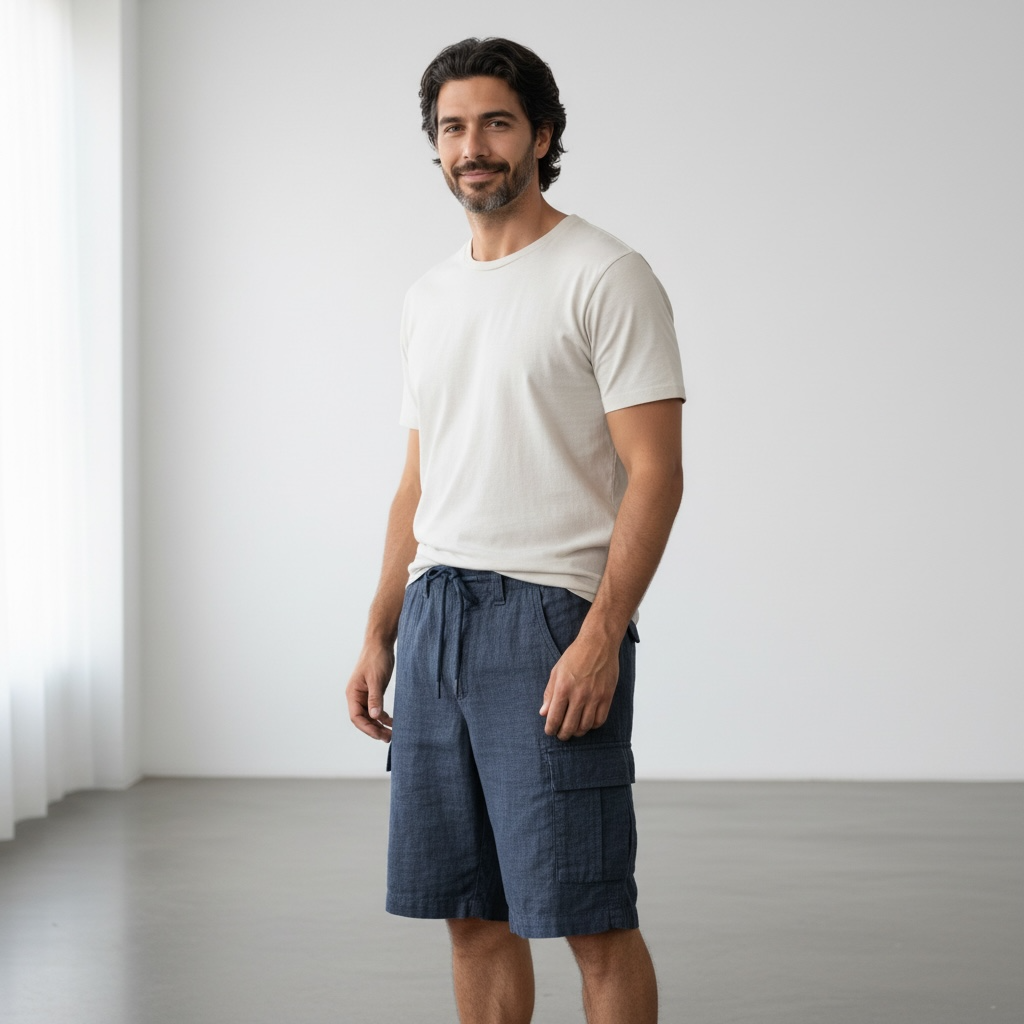 Bermudas en lin poche cargo Groupe en lin – Image 2