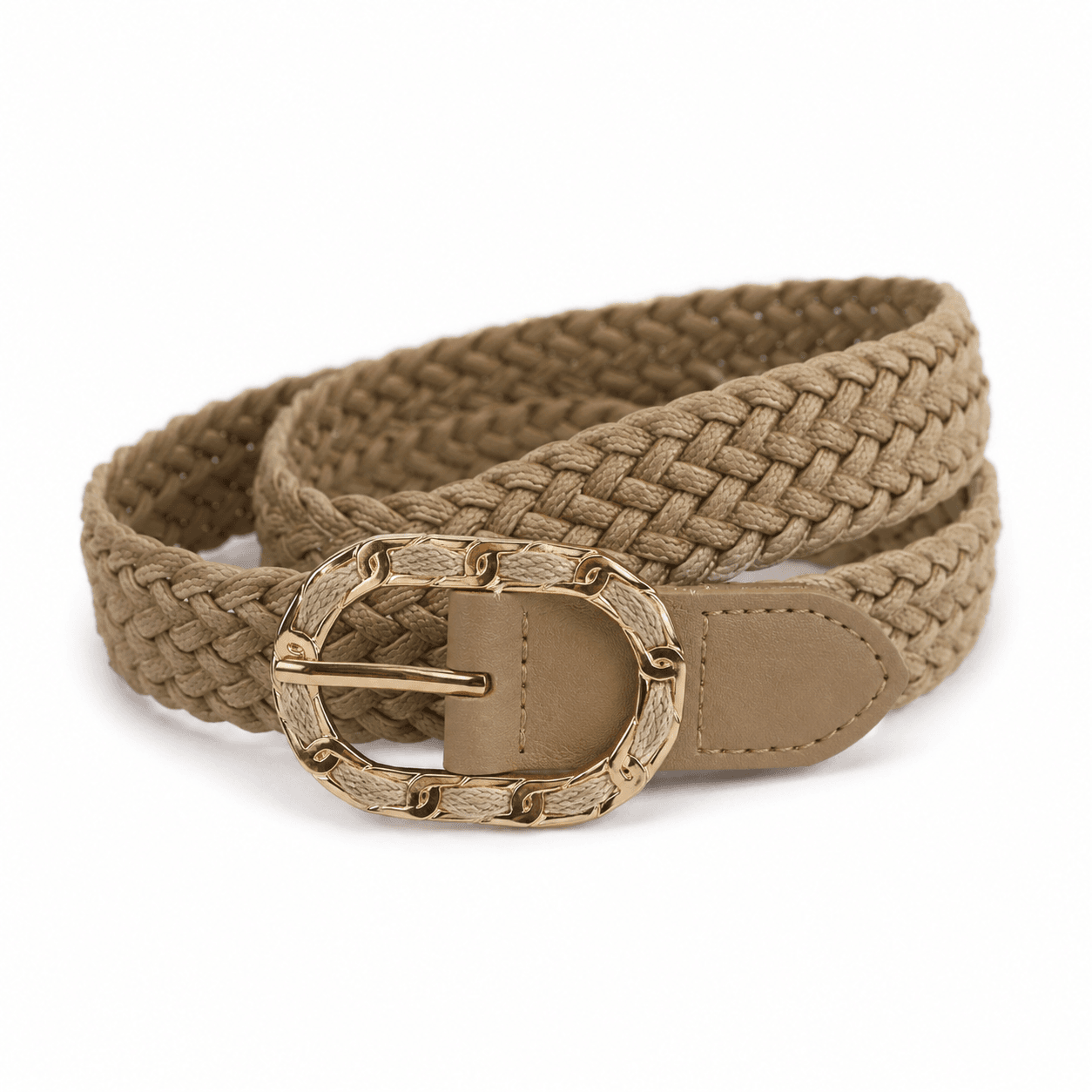 Ceinture tressée extensible avec boucle dorée - Noir ou Beige