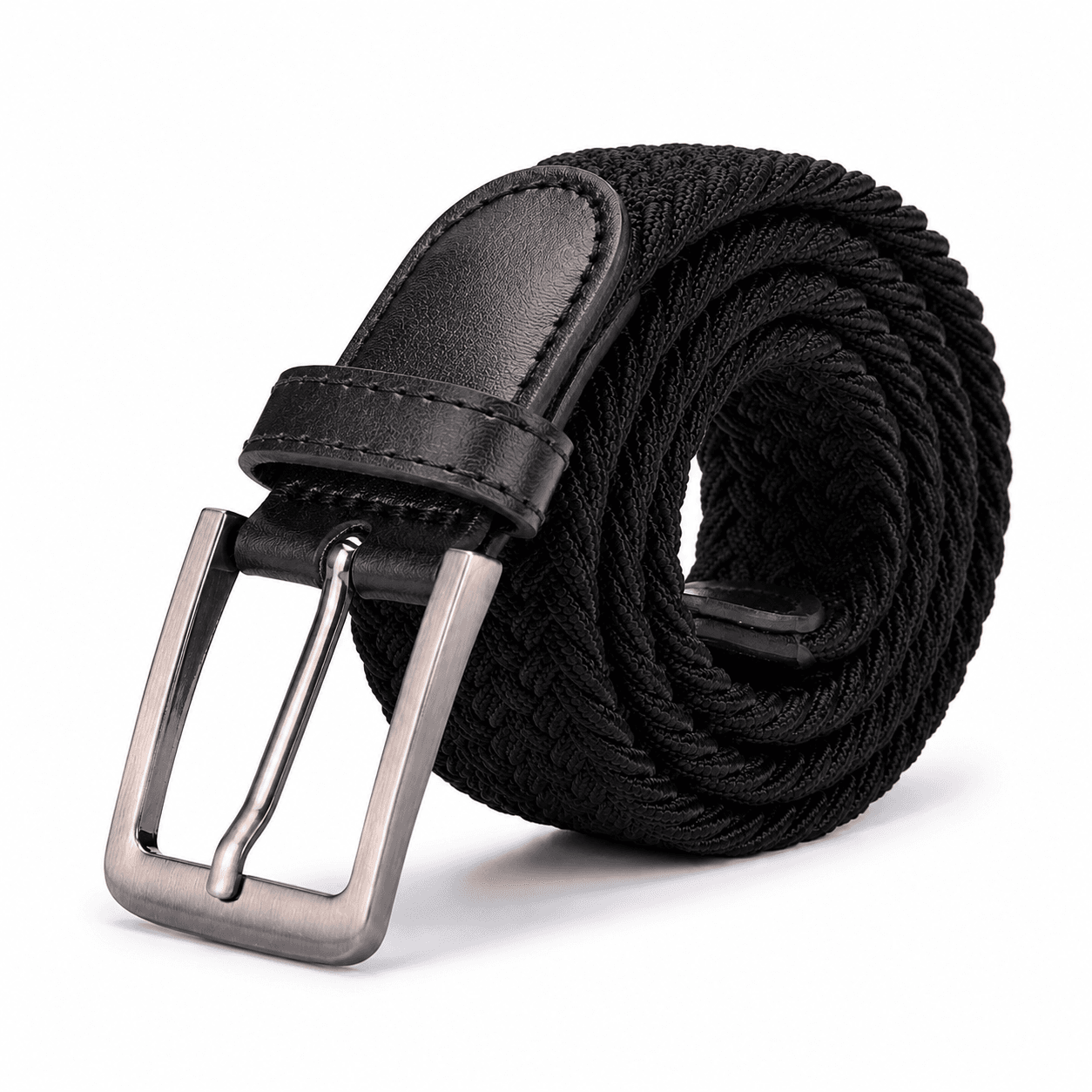 Ceinture tressée extensible homme – Noir uni 2/15.99$