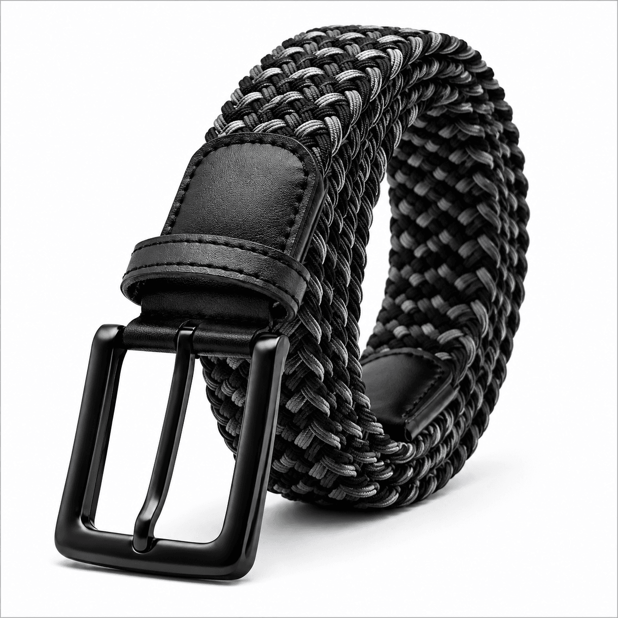 Ceinture tressée extensible homme – Noir et gris 2/15.99$