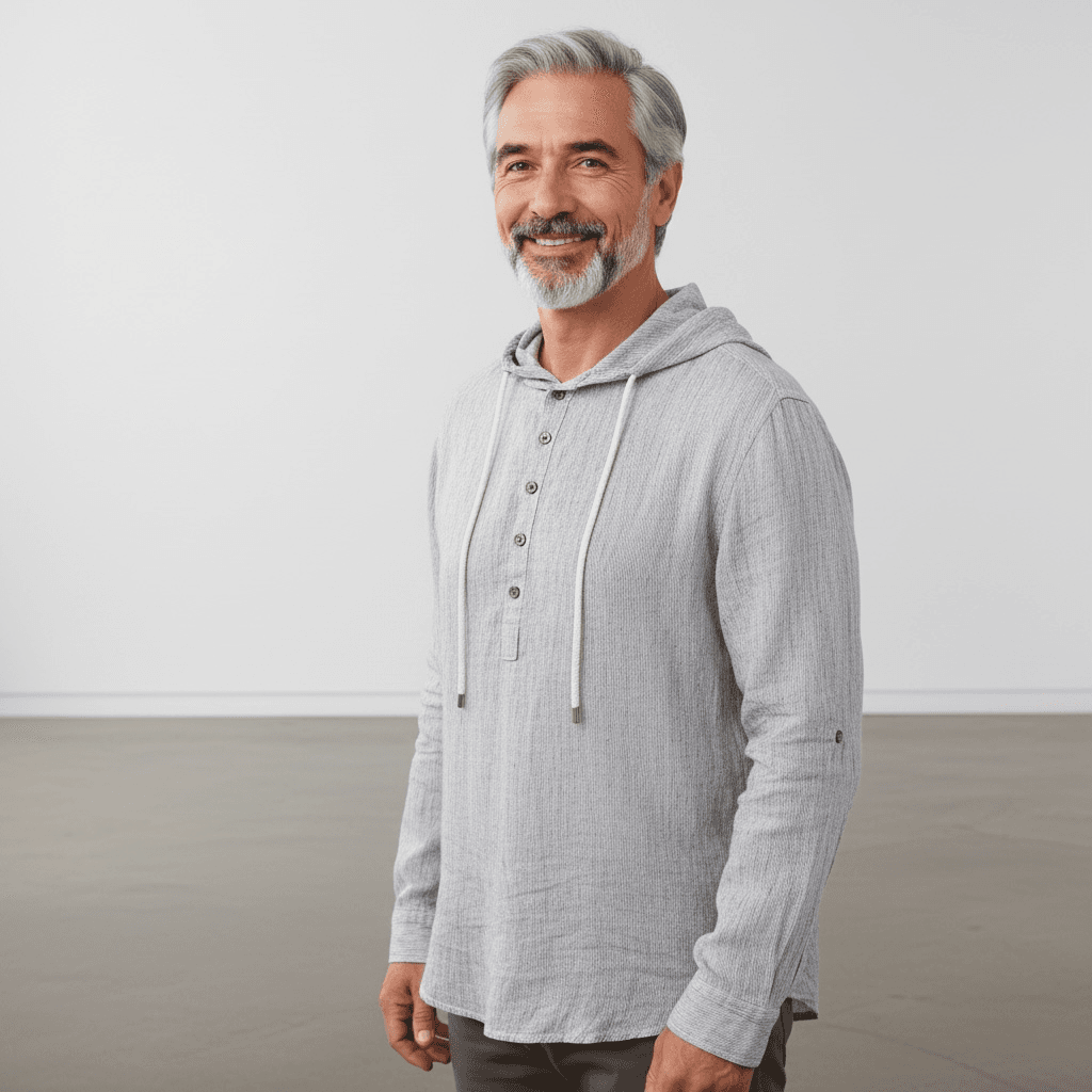 Homme souriant en chemise grise