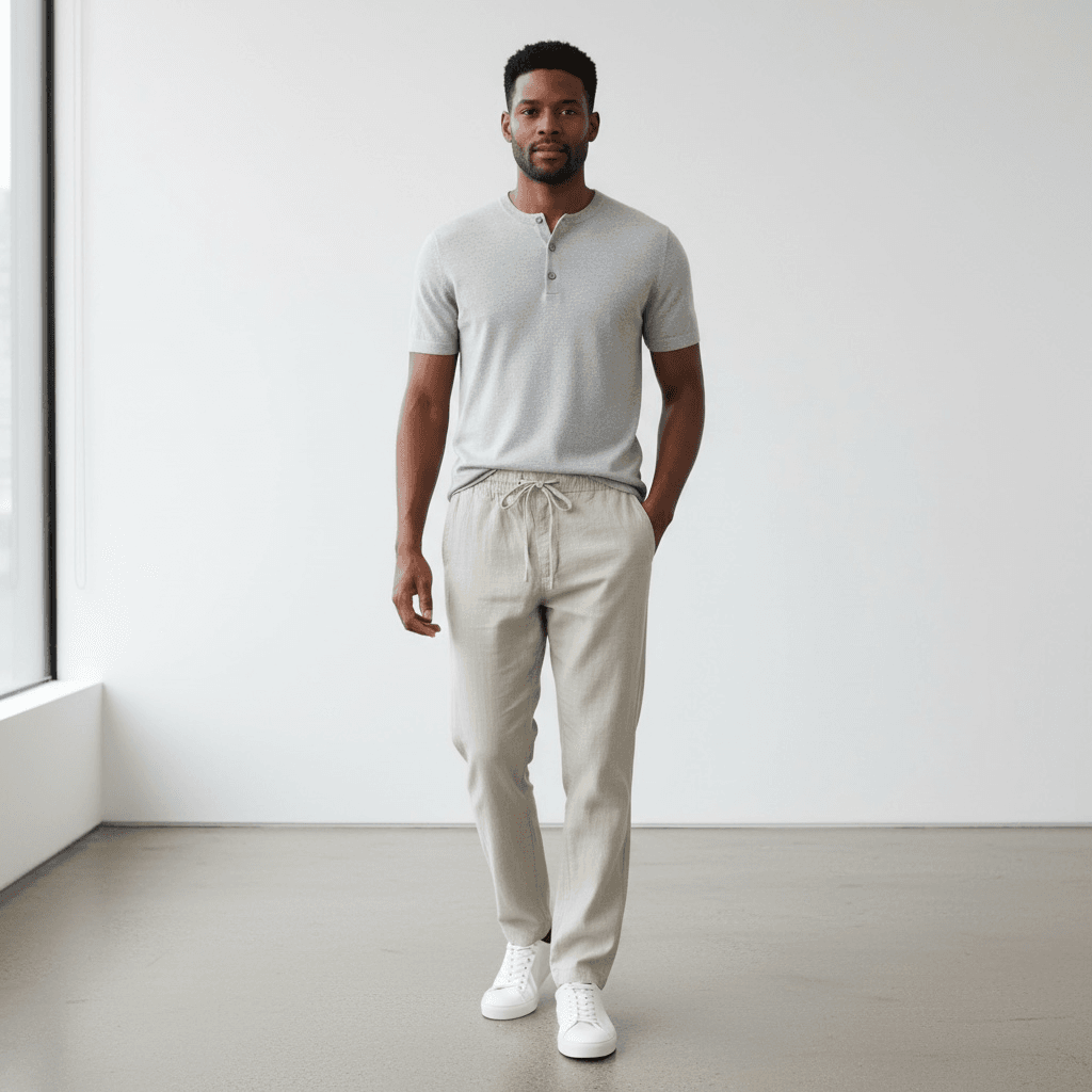 Pantalon En Lin Pour Homme Groupe En Lin 3 Homme En Tenue Décontractée Élégante.