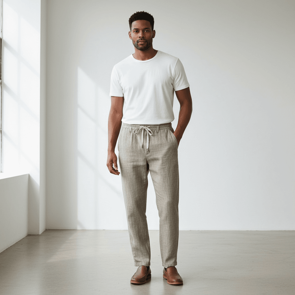 Homme en pantalon en lin élégant.