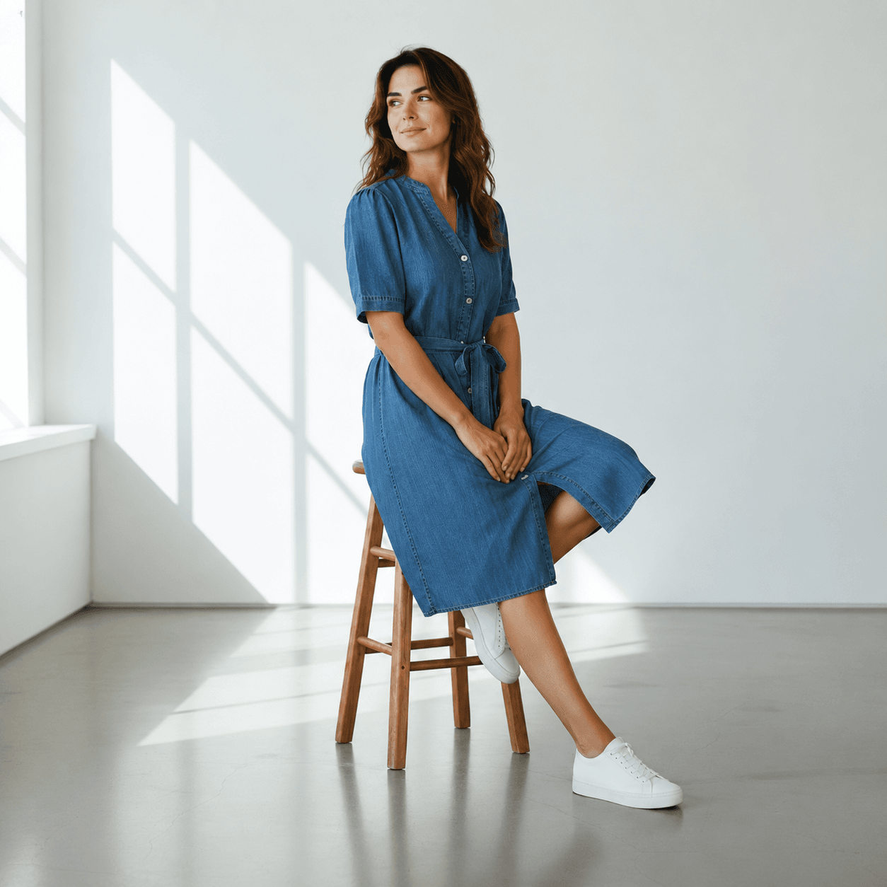 Robe chemisier en denim léger pour femme