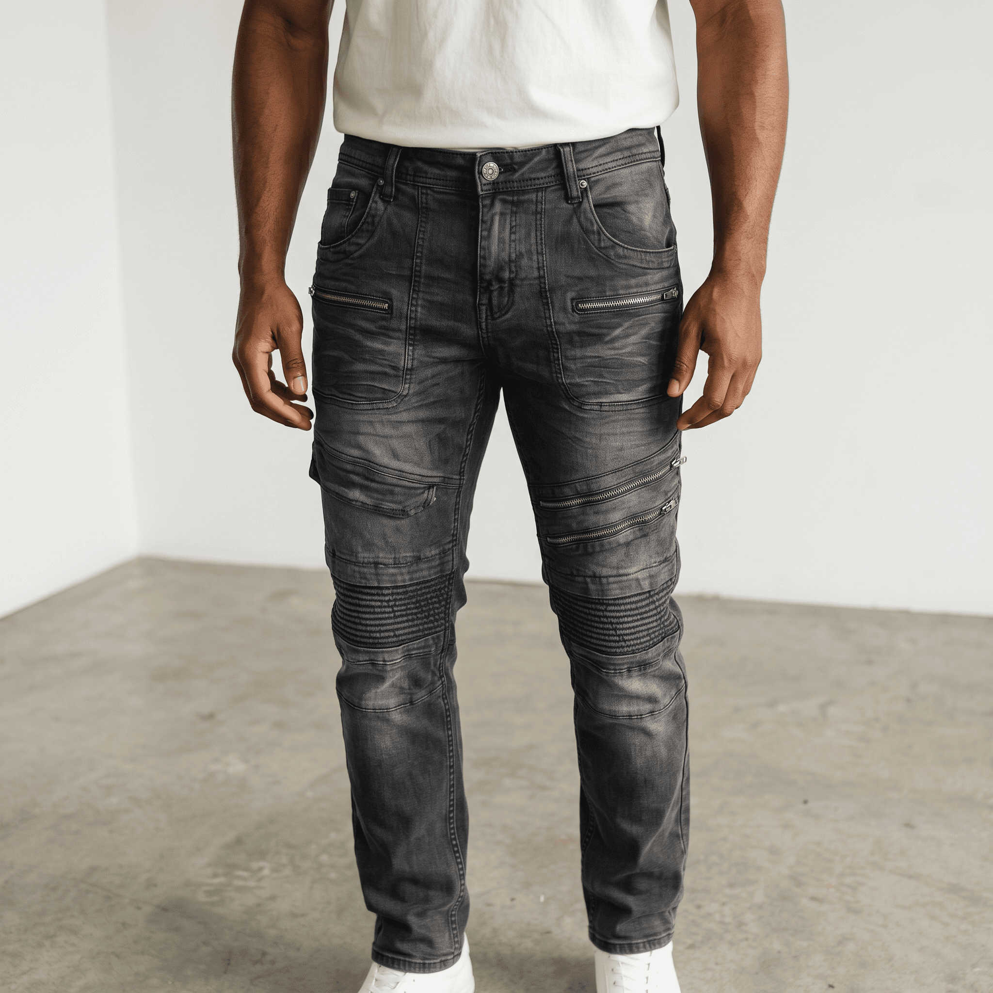 Jean biker multi zip pour homme