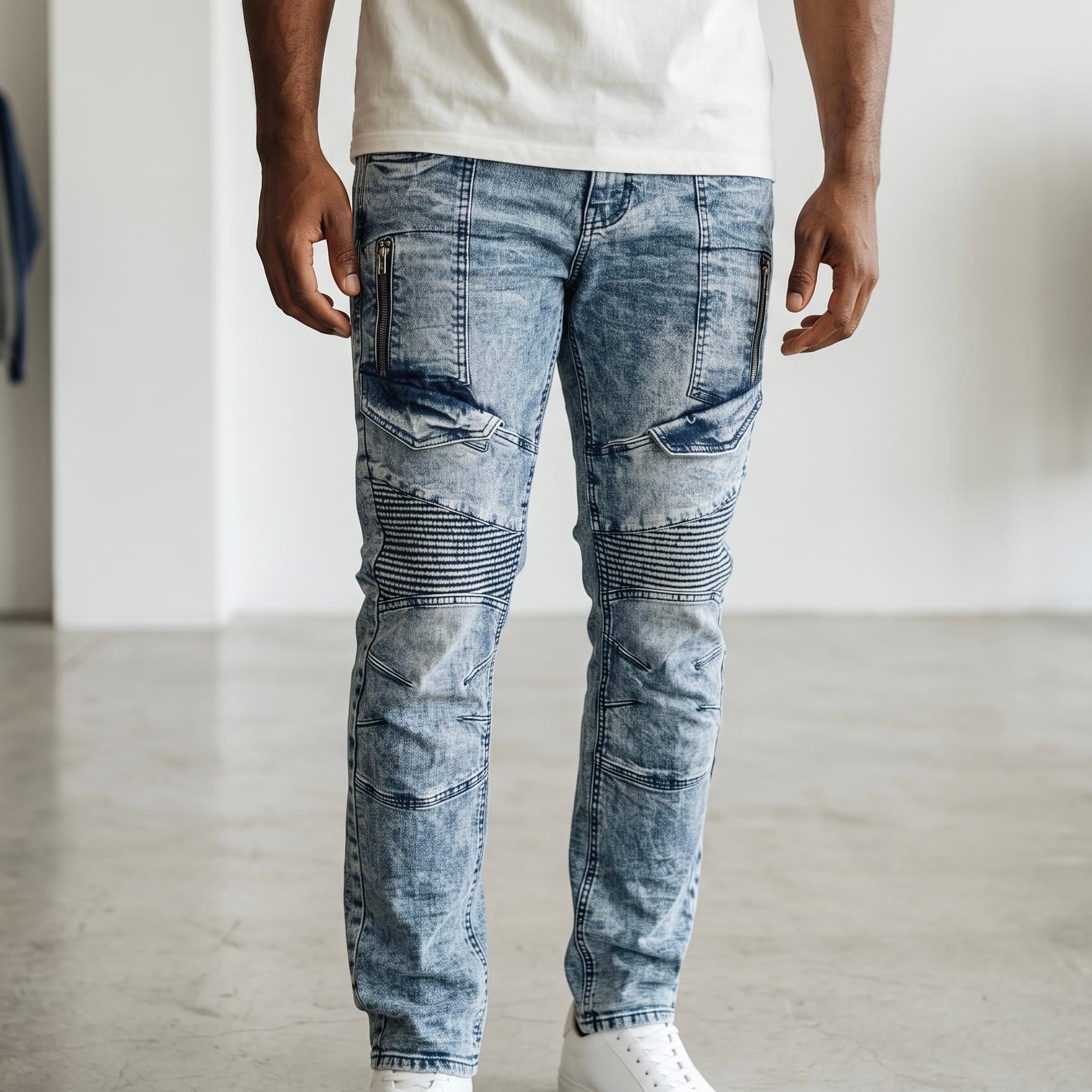 Jean biker à double poches pour homme