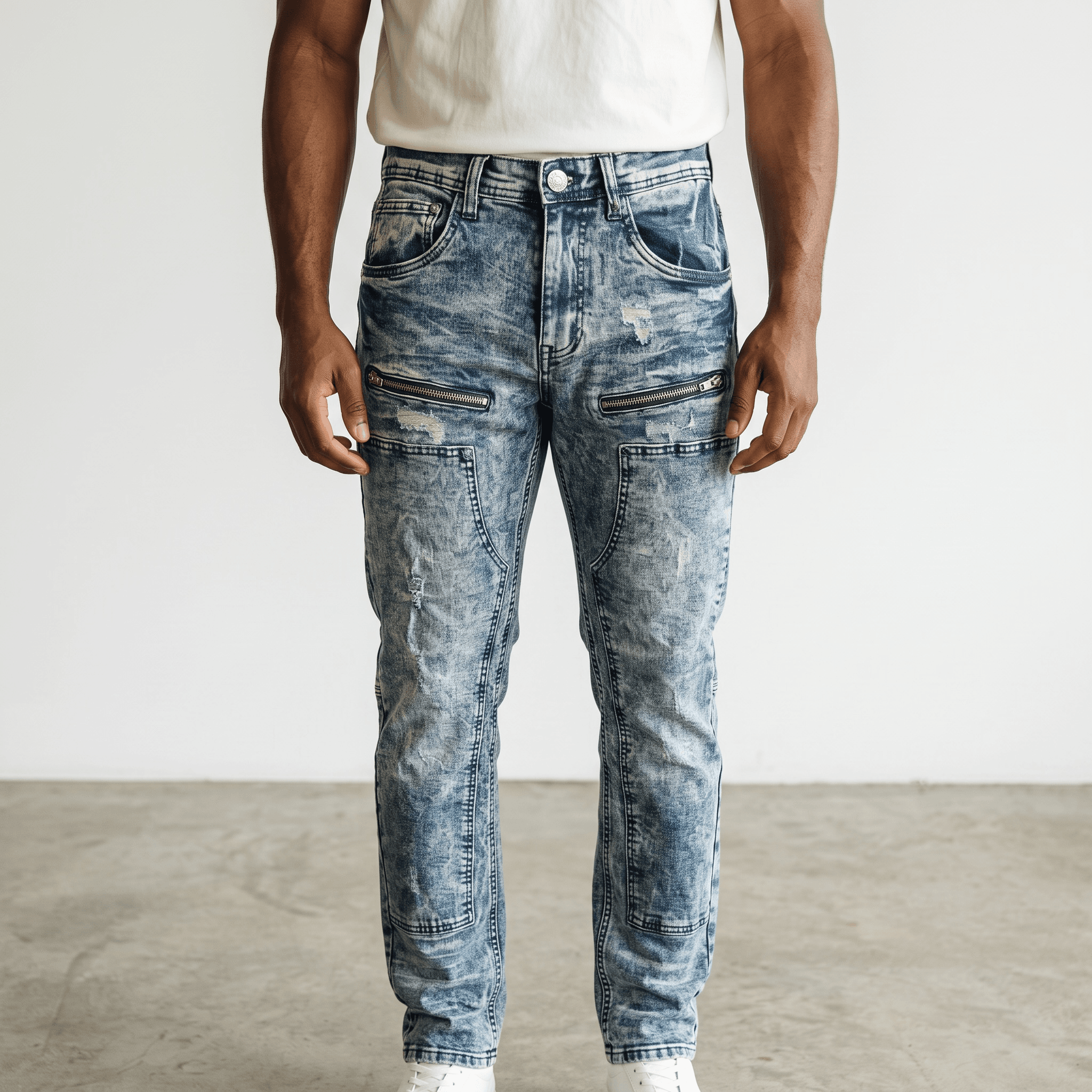 Jean biker double zip pour homme