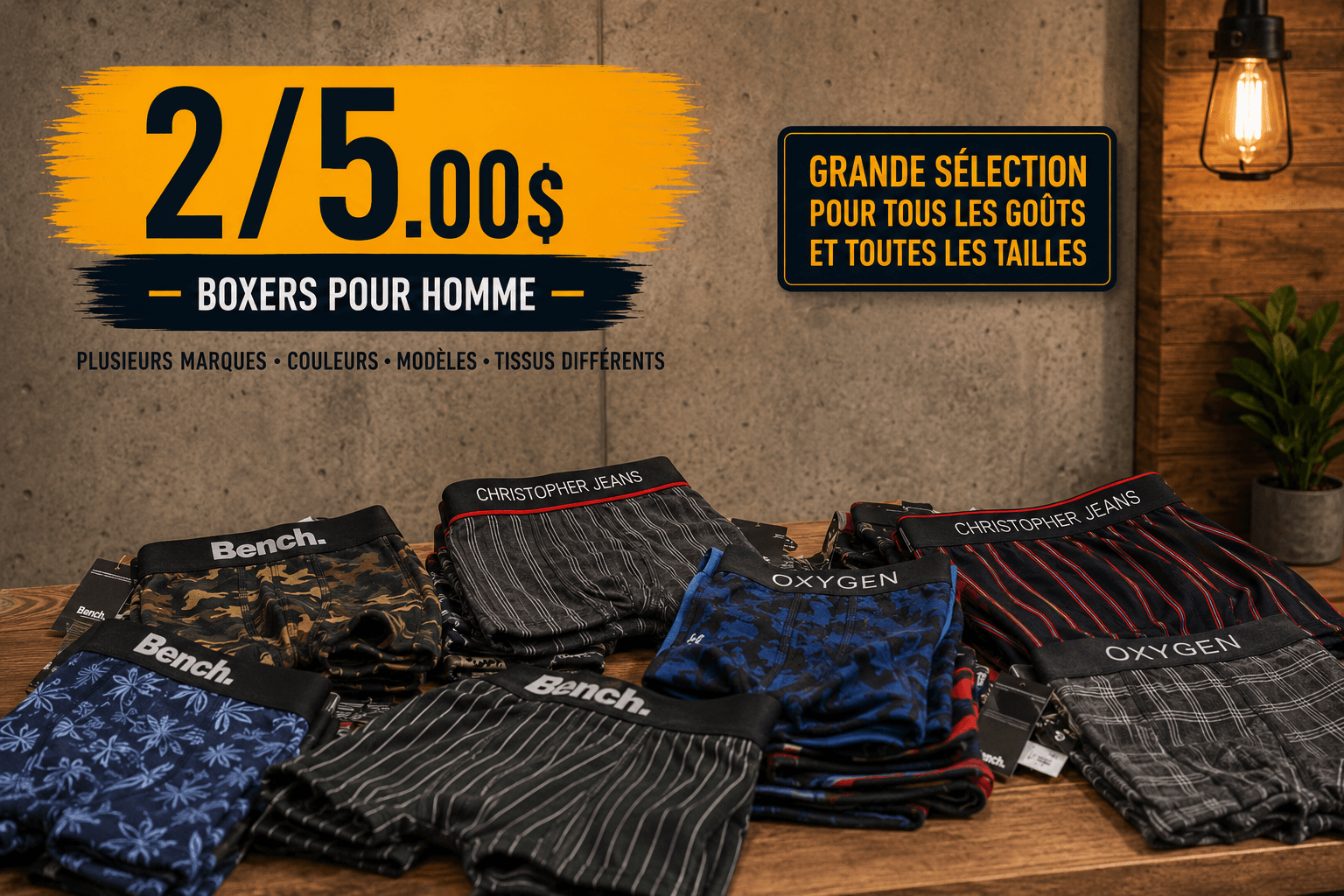 Promotion Homme- boxer 2 pour 5.00$