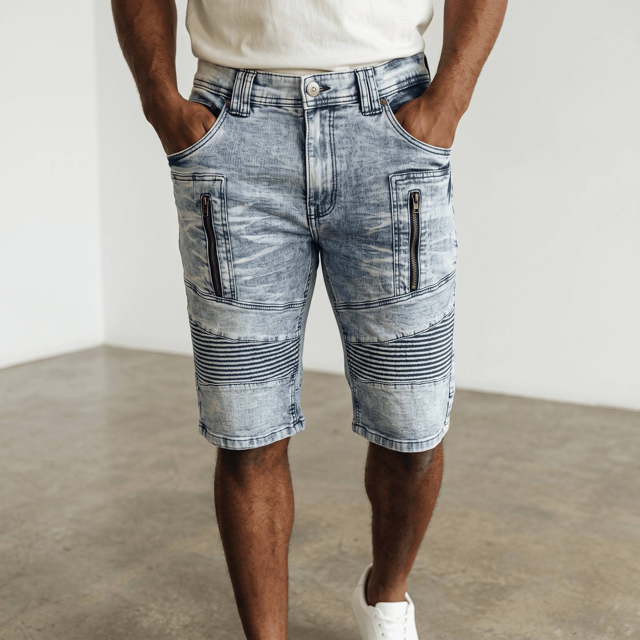 Bermuda biker doubles fermetures éclair pour homme