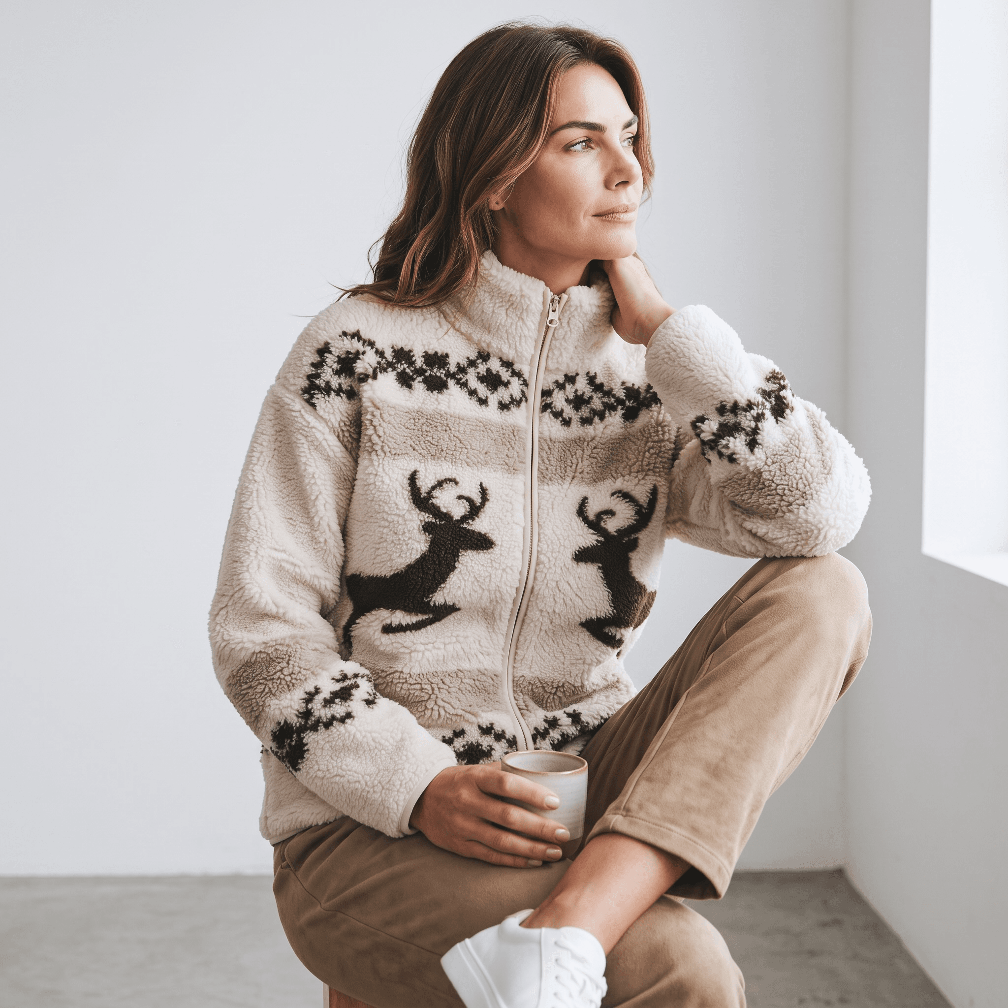 Veste sherpa à motifs de chevreuil