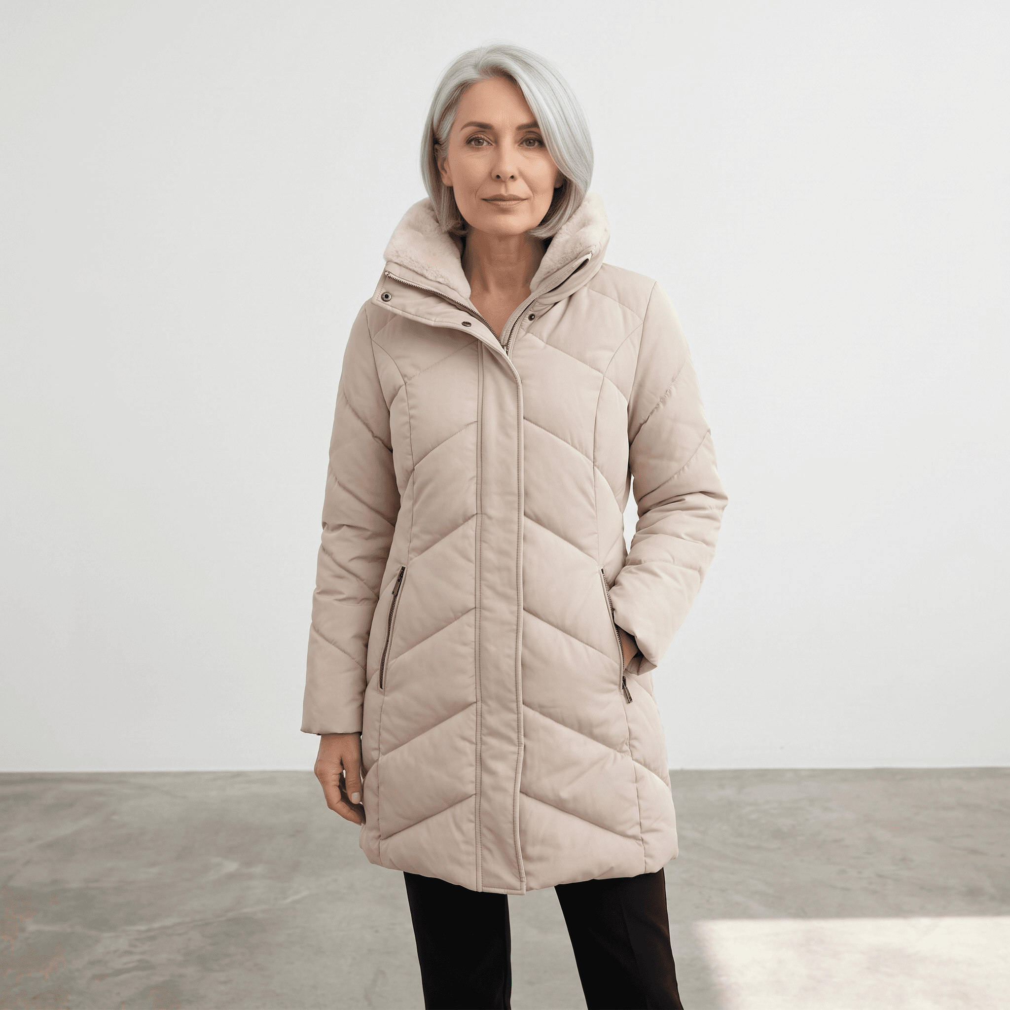 Manteau matelassé long à col montant <strong><span style="color:#ad6a27;">BIENTÔT DISPONIBLE EN MAGASIN</span></strong>