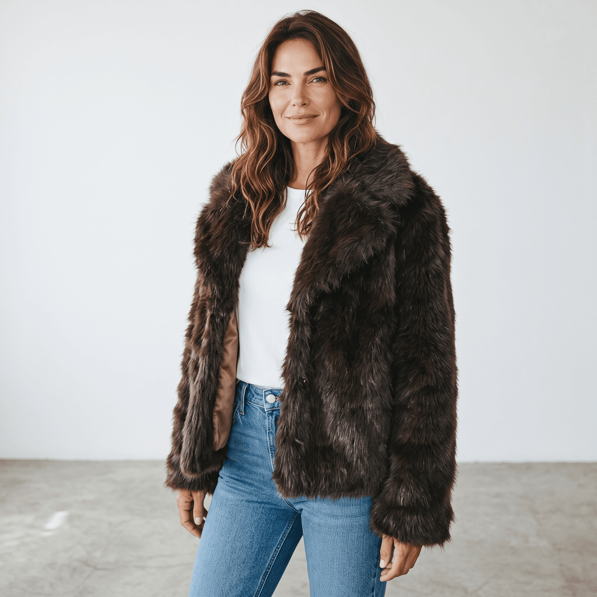 Manteau court en fausse fourrure