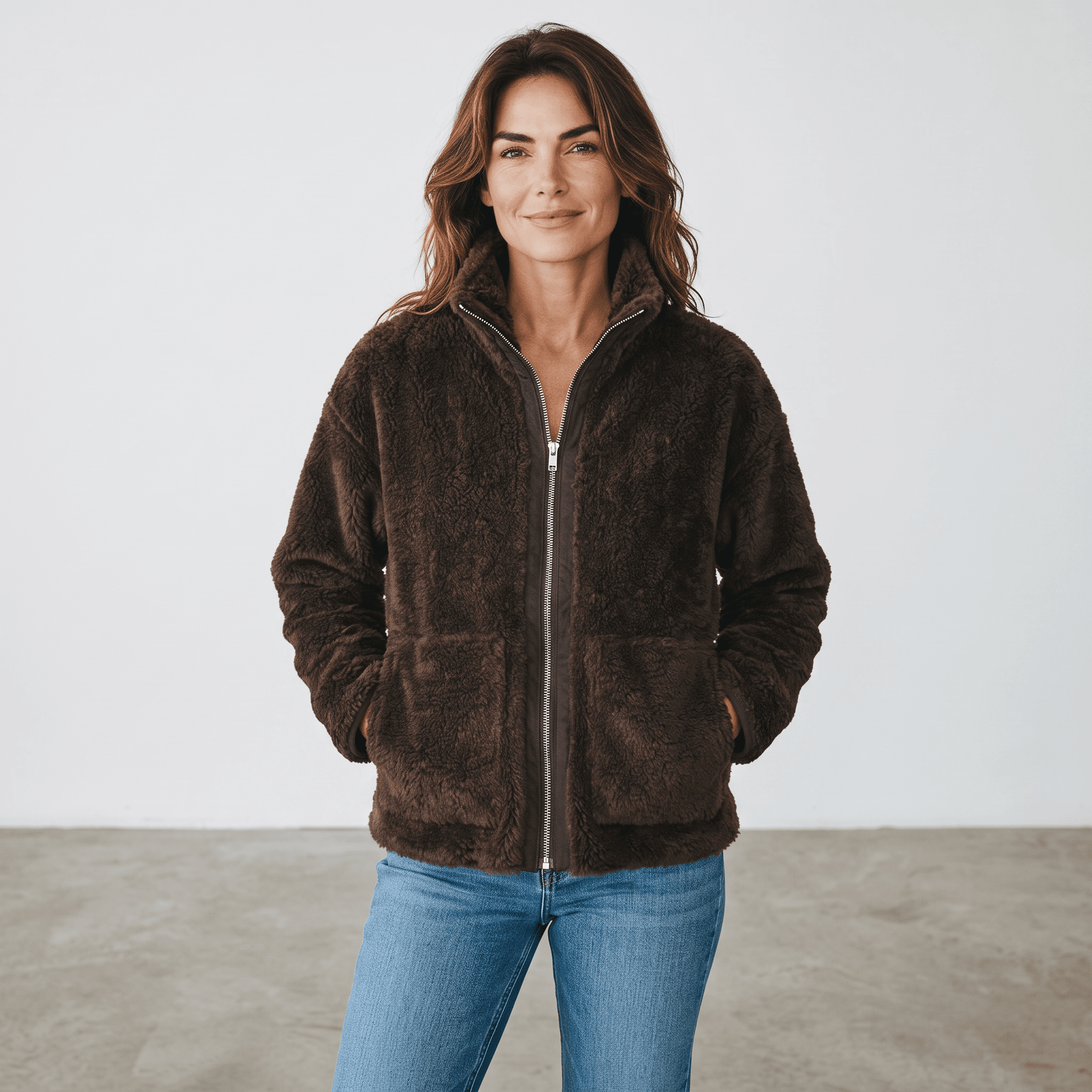 Manteau mi-saison en faux mouton à col montant