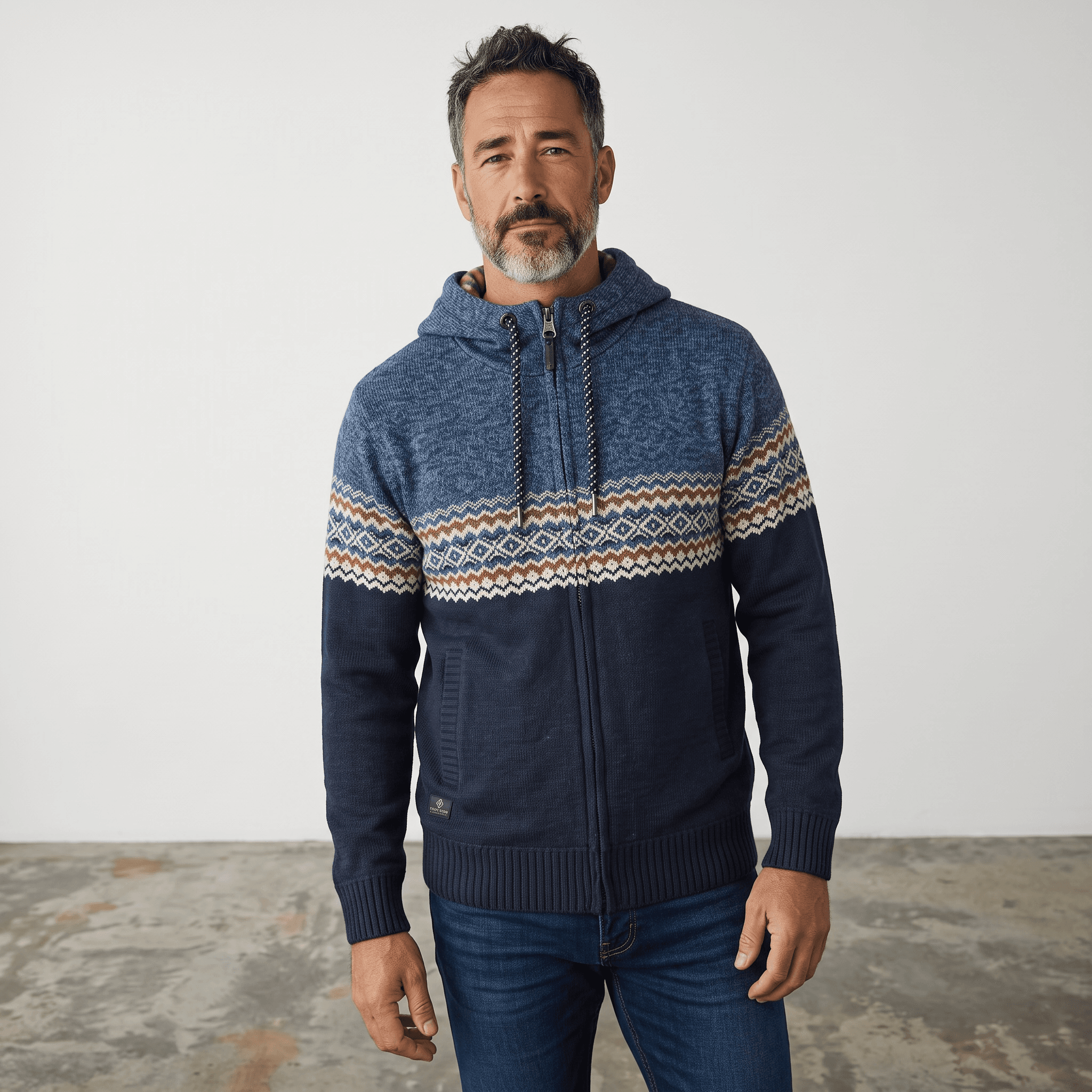 Veste en tricot à capuchon avec motif nordique