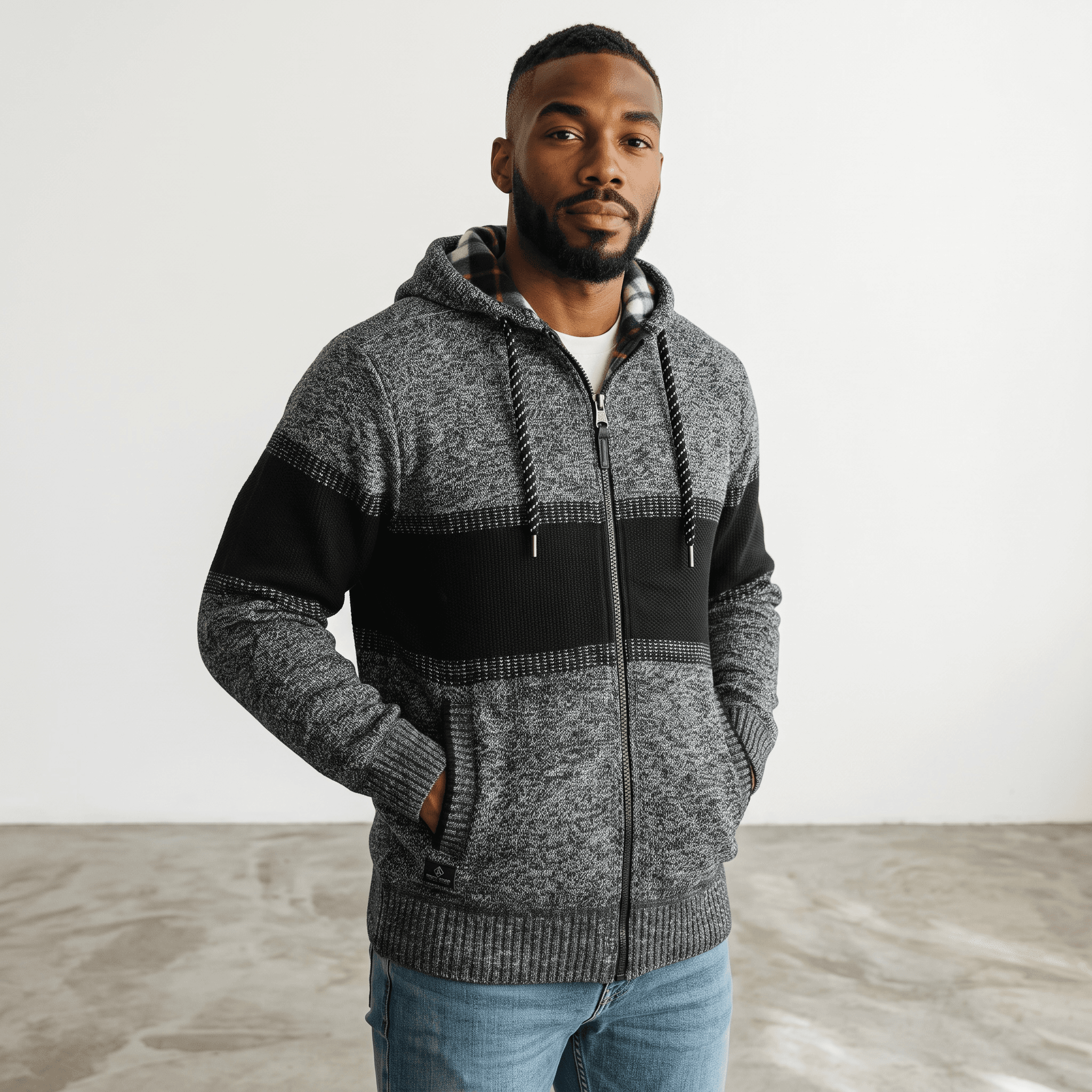 Gilet à Capuche Zippé Gris & Noir <strong><span style="color:#ad6a27;">BIENTÔT DISPONIBLE EN MAGASIN</span></strong>