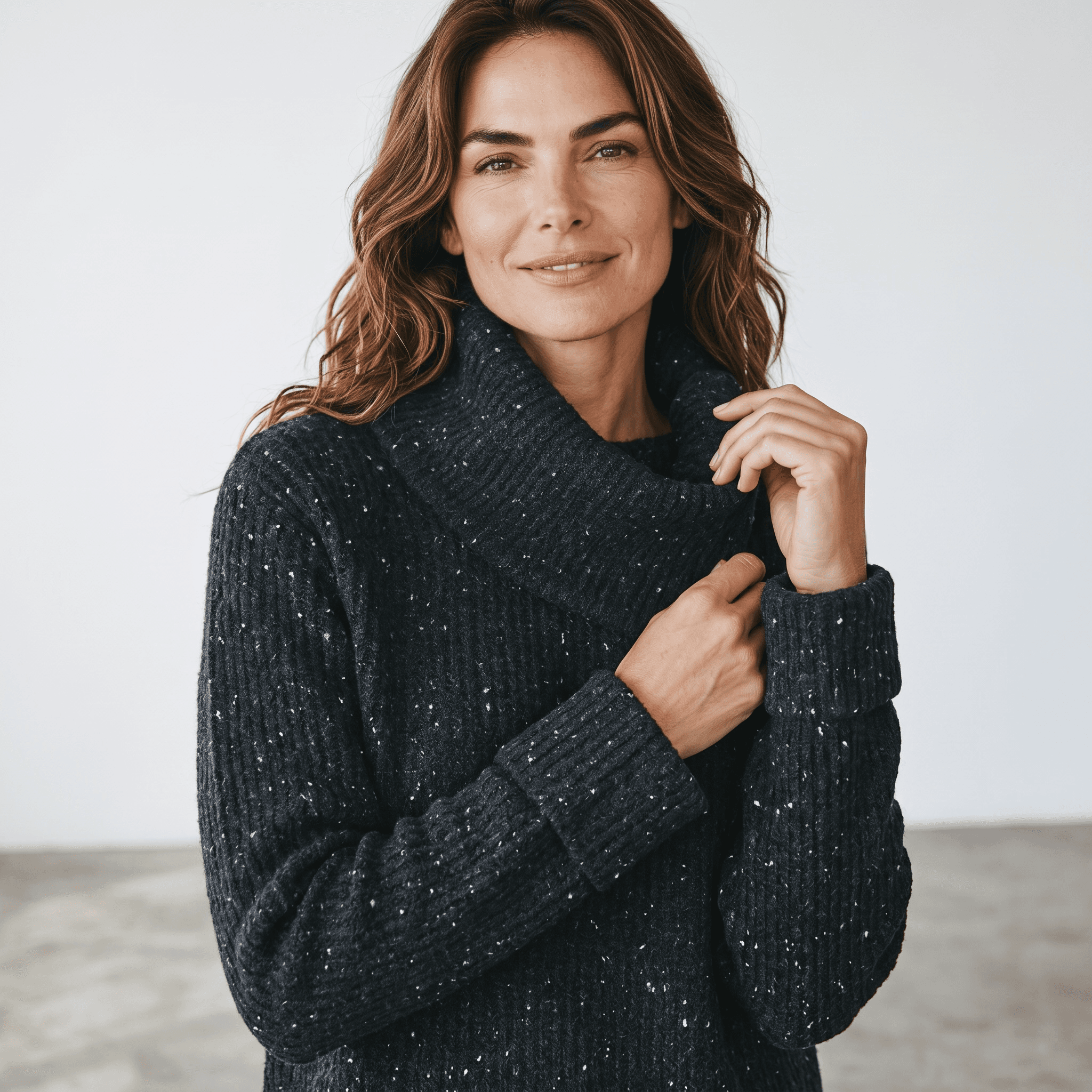 Ce chandail en tricot col roulé ouvert d'un coté <strong><span style="color:#ad6a27;">BIENTÔT DISPONIBLE EN MAGASIN</span></strong>