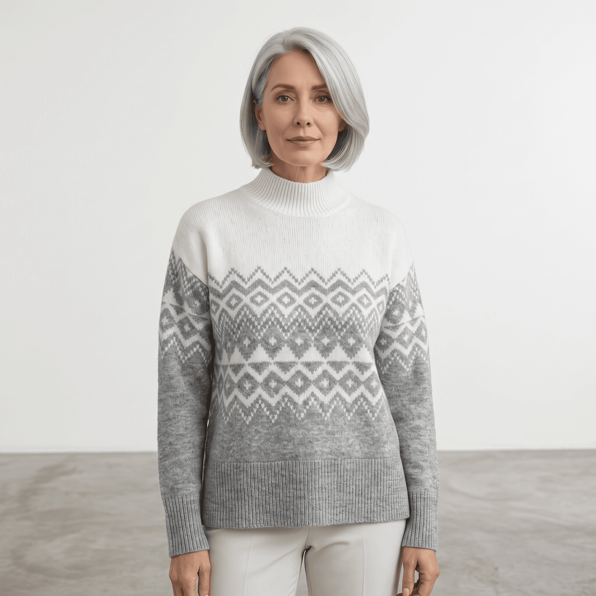 Chandail en tricot à motif nordique et col cheminée
