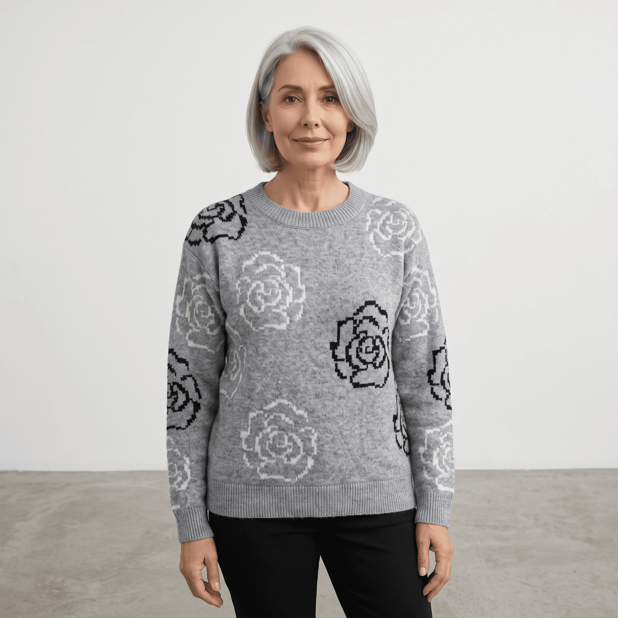 Chandail en tricot à motif de roses