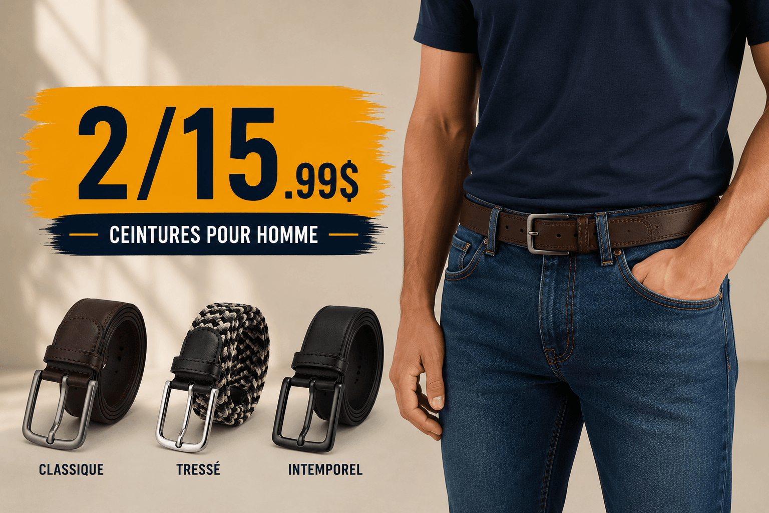 Promotion Homme- ceintures 2 pour 15.00$
