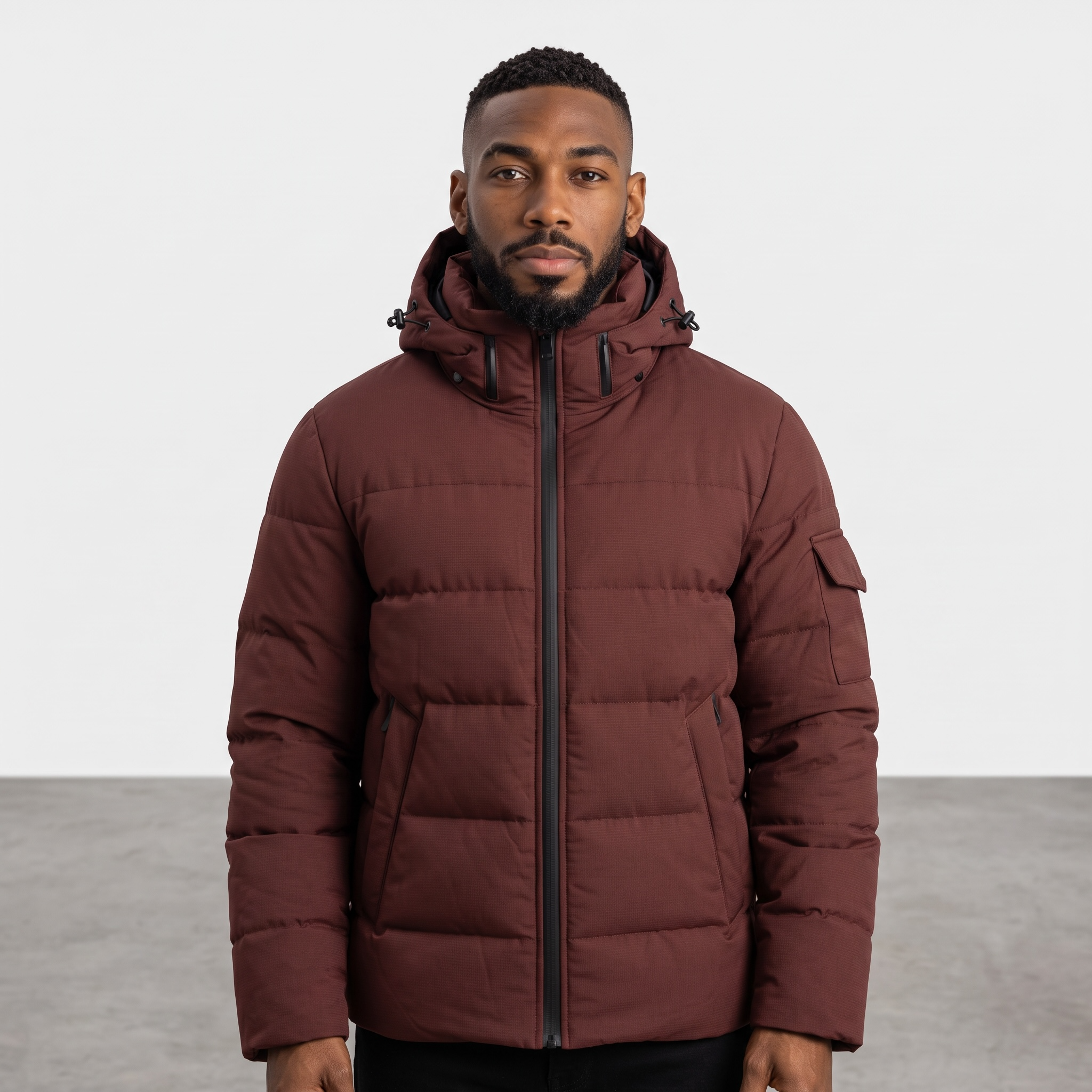 Manteau d’hiver matelassé à capuchon pour homme <strong><span style="color:#ad6a27;">BIENTÔT DISPONIBLE EN MAGASIN</span></strong>
