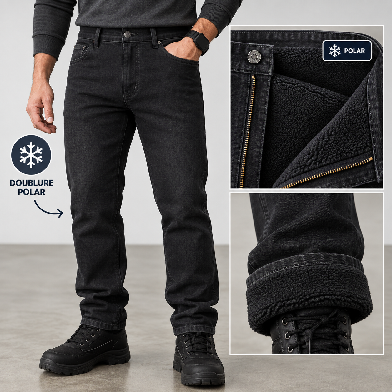 Jeans Extensible Doublé En Polar 3 Jeans Extensible Doublé En Polar – Image 3