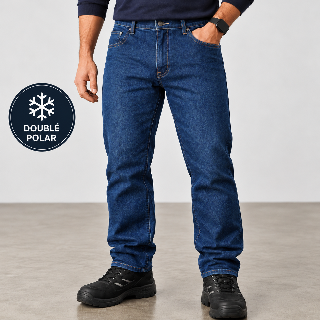 Jeans extensible doublé en polar